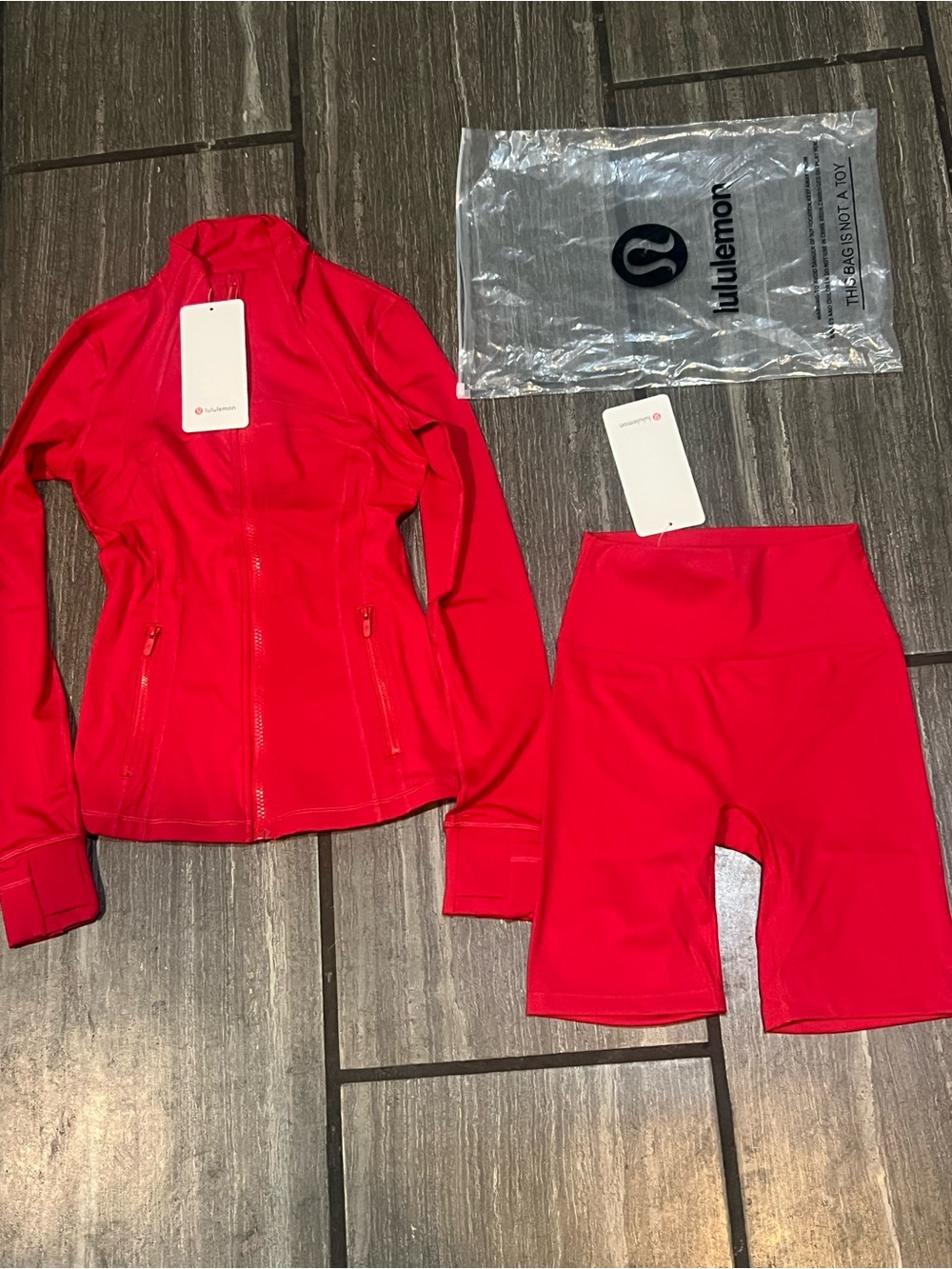 lululemon athletica Kids Red Zip Jacket & Matching Bike Shorts Set